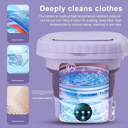 8L Small Folding Washing Machine Portable Washing Machine Automatic Modes Laundry Clothes Laundry Bucket Washing Machine