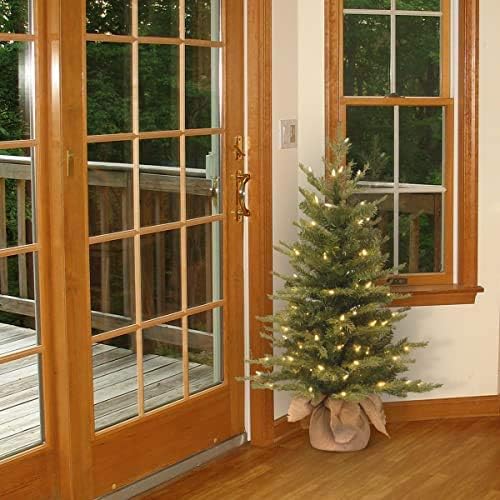 Pre-Lit 'Feel Real' Artificial Mini Christmas Tree, Green, Nordic Spruce, White Lights, Includes Burlap Bag Base, 3 Feet