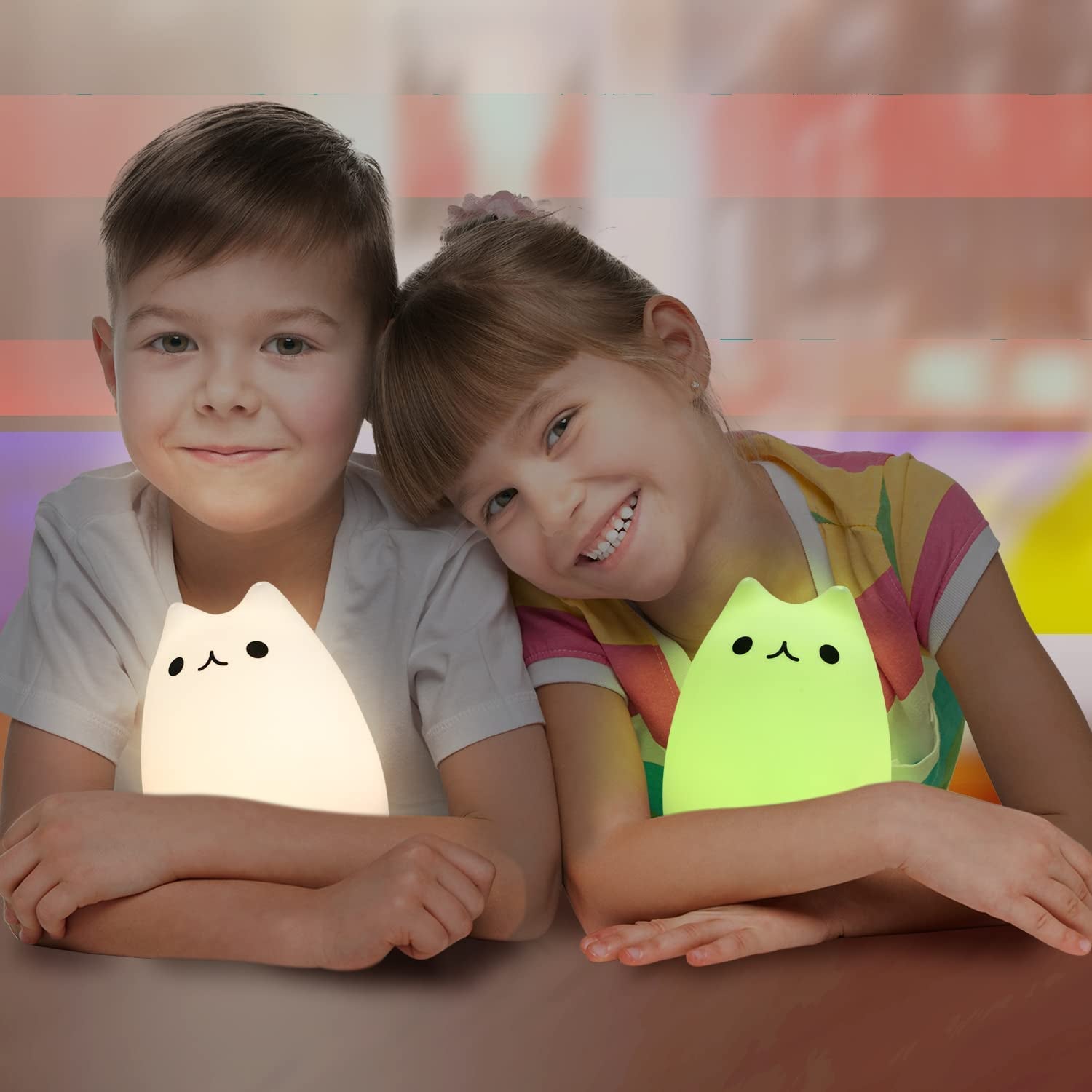 Cat Lamp,  Remote Control Silicone Kitty Night Light for Kids Toddler Baby Girls Rechargeable Cute Kawaii Nightlight , White , 4 Piece Set